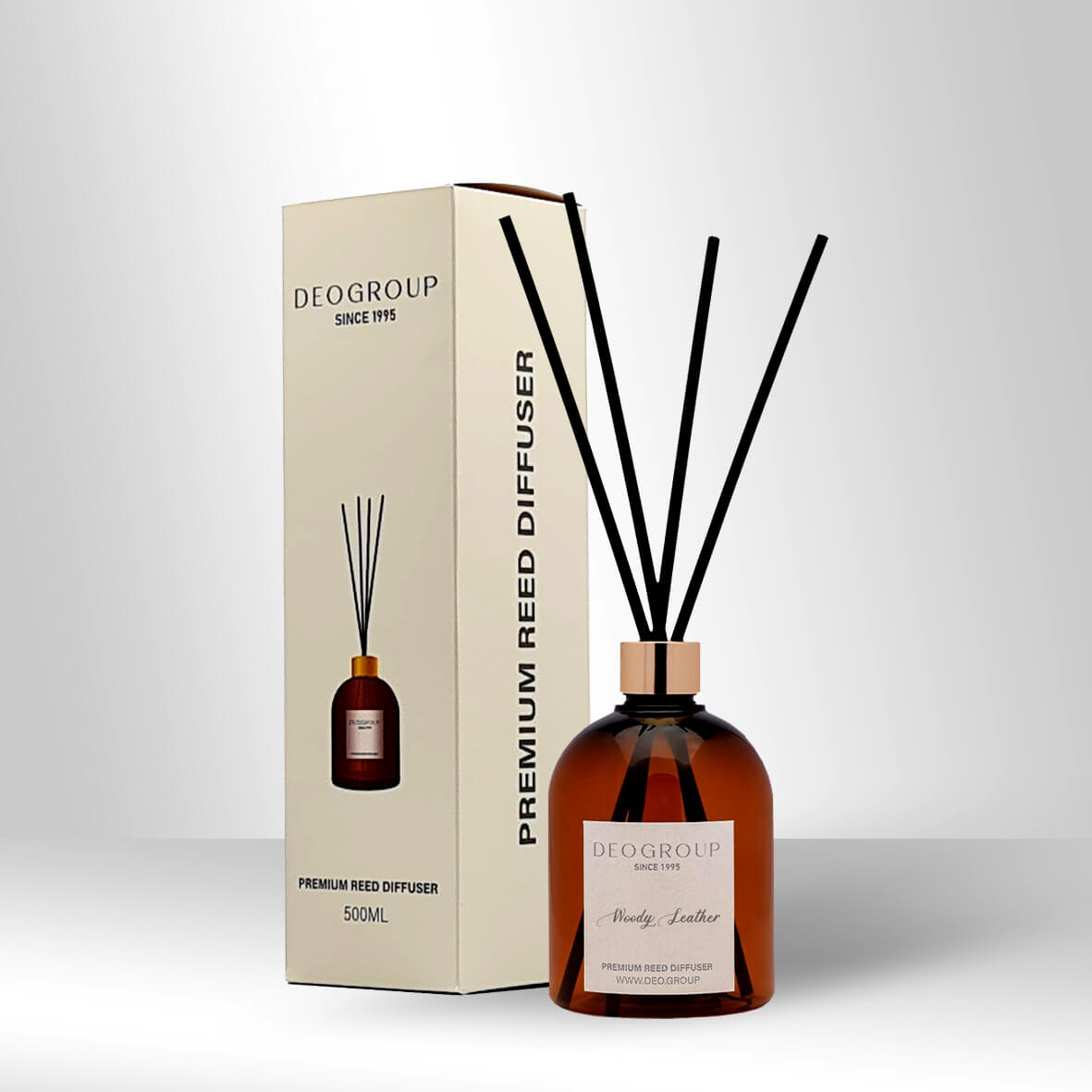 Deogroup Reed Diffusers Gold Bottle Woody Leather معطر ريد بزجاجة ذهبية - برائحة وودي ليذر - الصورة 1